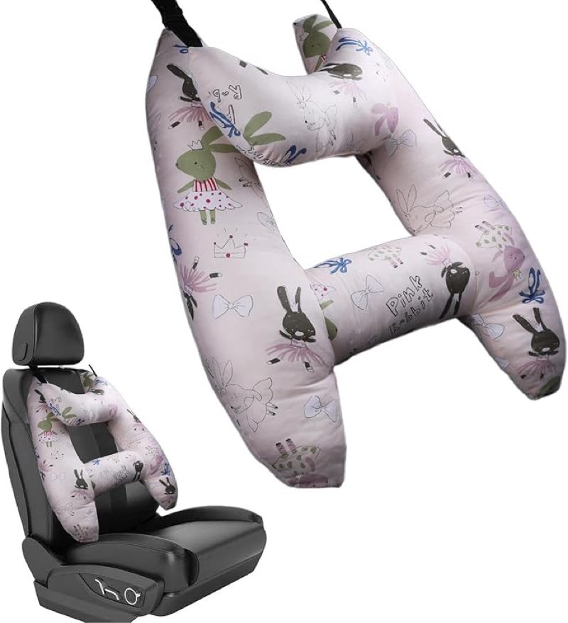 h-shape kids travel pillow car seat neck support set (d) | breathable cotton, soft pp filling, machine washable, road trip & airplane sleeping