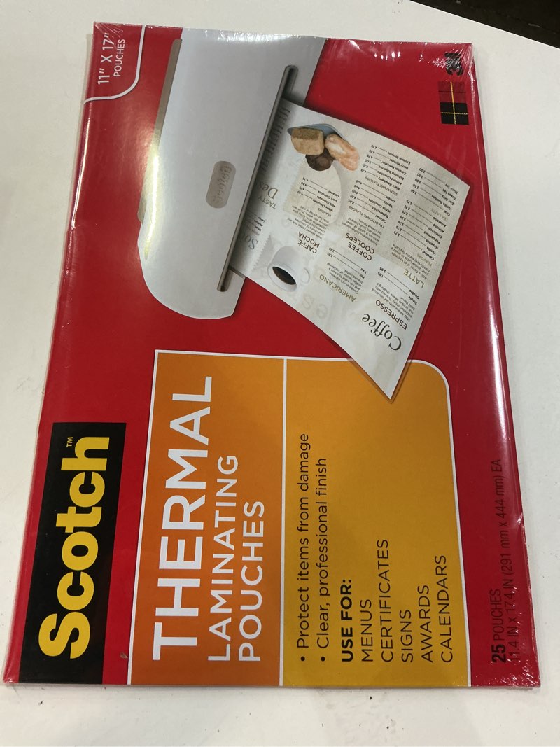 Condition photo showing New/Like New for 3m mmmtp385625 thermal lam pouches44,3 mil44, 11.4 in. x 17.4 in.44, 25sh-pk44, cl