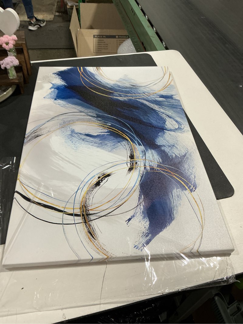 Condition photo showing Good Condition for wall art canvas abstract art paintings blue fantasy colorful graffiti on white background modern artwork decor for living room bedroom kitchen 24x16in 24"l x 16"w blue