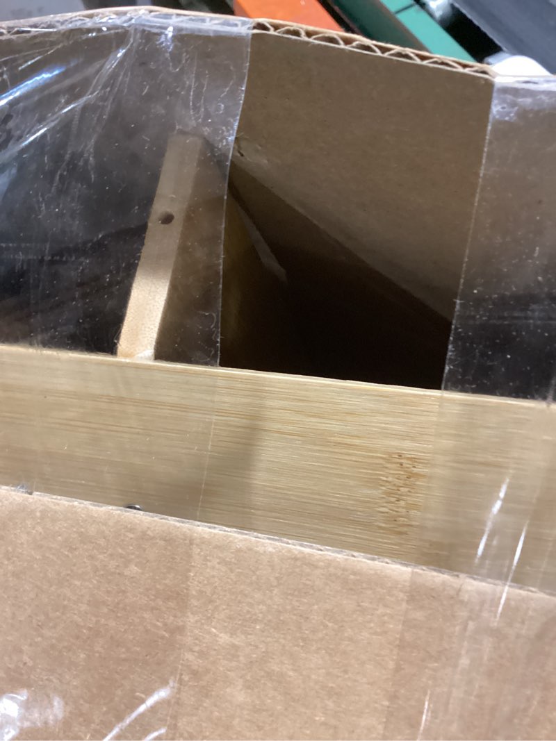 Condition photo showing Good Condition for 2 tier bread box,natural bamboo two tier bread box with view window, handmade sandwich bread keeper for kitchen countertop, space saving storage cabinet for home bakery in corner design natural corner breadbox