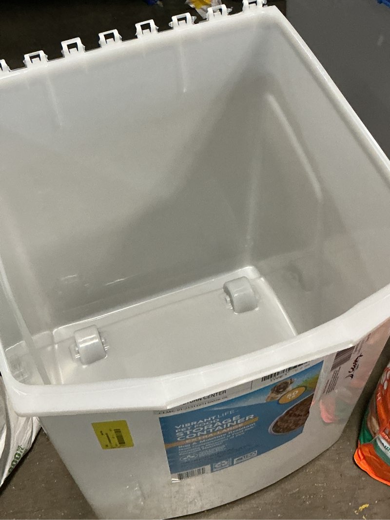 Condition photo showing As Is for vibrant life pet food storage container, extra large, 50 lb capacity