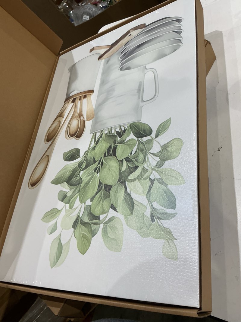 Condition photo showing New/Like New for yfvrpt sage green kitchen wall art set of 3, eucalyptus leaves plant dining room painting wall decor, boho botanical canvas poster print farmhouse pictures for home decoration framed 16"x24" green 1 canvas 16x24 inch