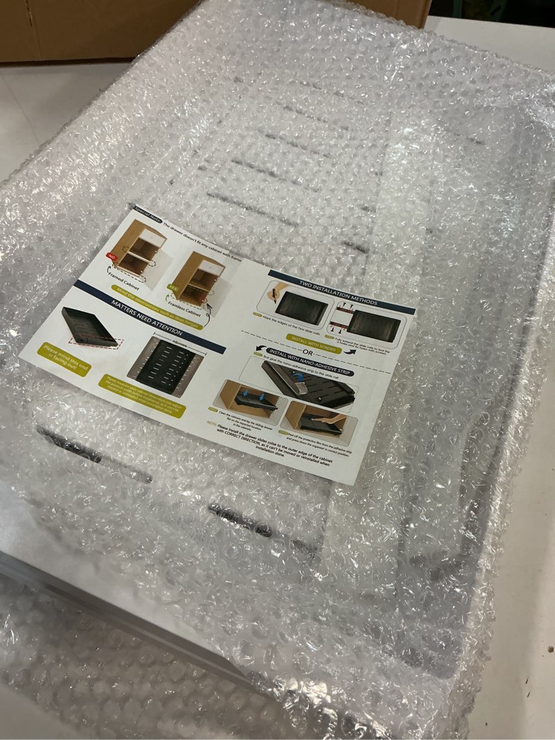 Condition photo showing Good Condition for SpaceAid Pull Out Cabinet Organizer, 1 Pack Expandable 11.8"-19.6" (Need to Pull to Widen) Heavy Duty Pull-Out Drawer with Adhesive Tape for Kitchen Storage Cabinets (Black, 17" Deep)