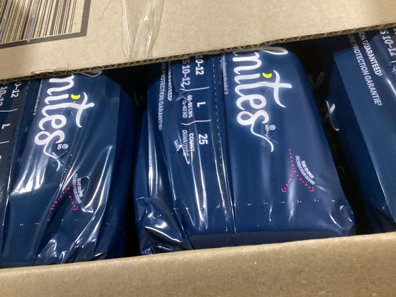 Condition photo showing Good Condition for Goodnites Girls' Nighttime Bedwetting Underwear, Size Large (68-95 lbs), 75 Ct (3 Packs of 25), Packaging May Vary Large 75