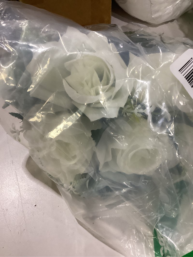 Condition photo showing Good Condition for wedding bouquets for bride & bridesmaid - realistic silk flowers artificial roses, 8 inch bridesmaid bouquet for ceremony, church, anniversary, and home decoration (white & blue)