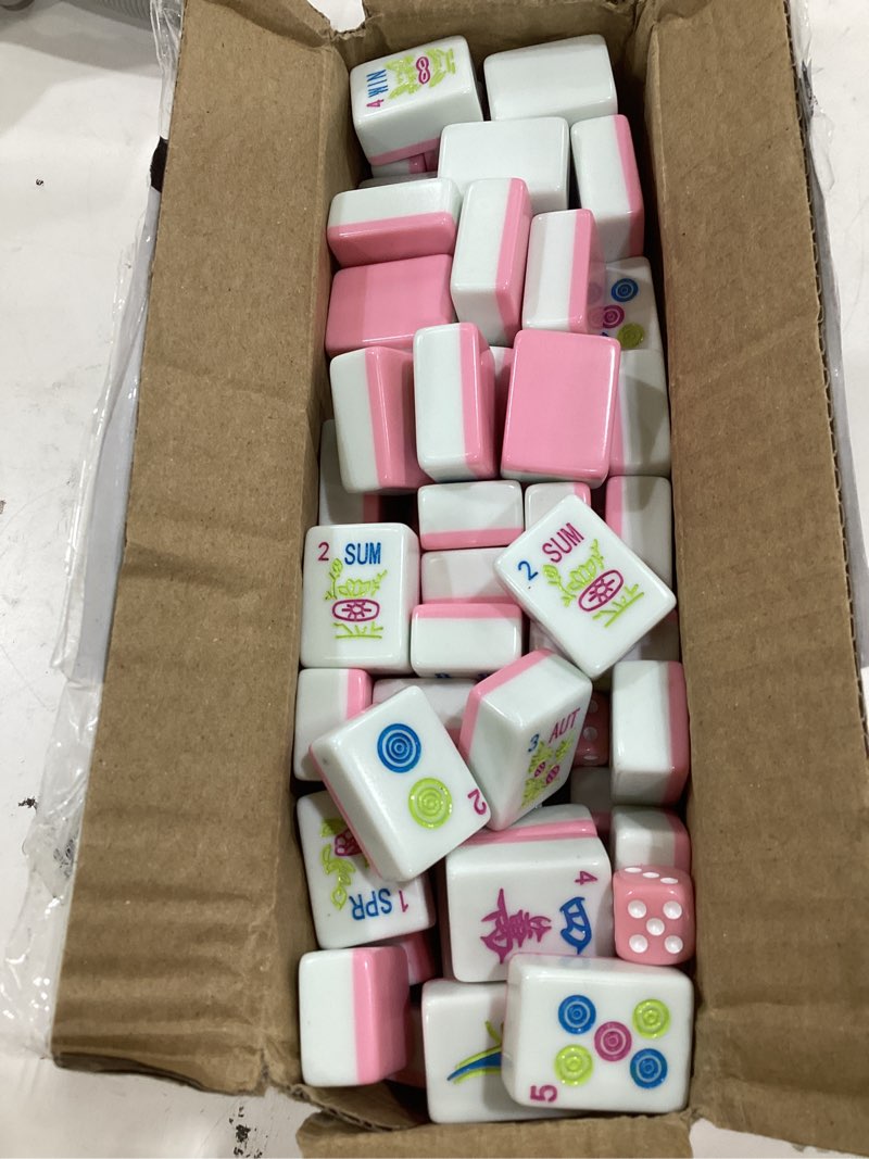 Condition photo showing Good Condition for american mahjong | 166 premium 1.2-inch ivory white tiles | complete mahjong game set pink