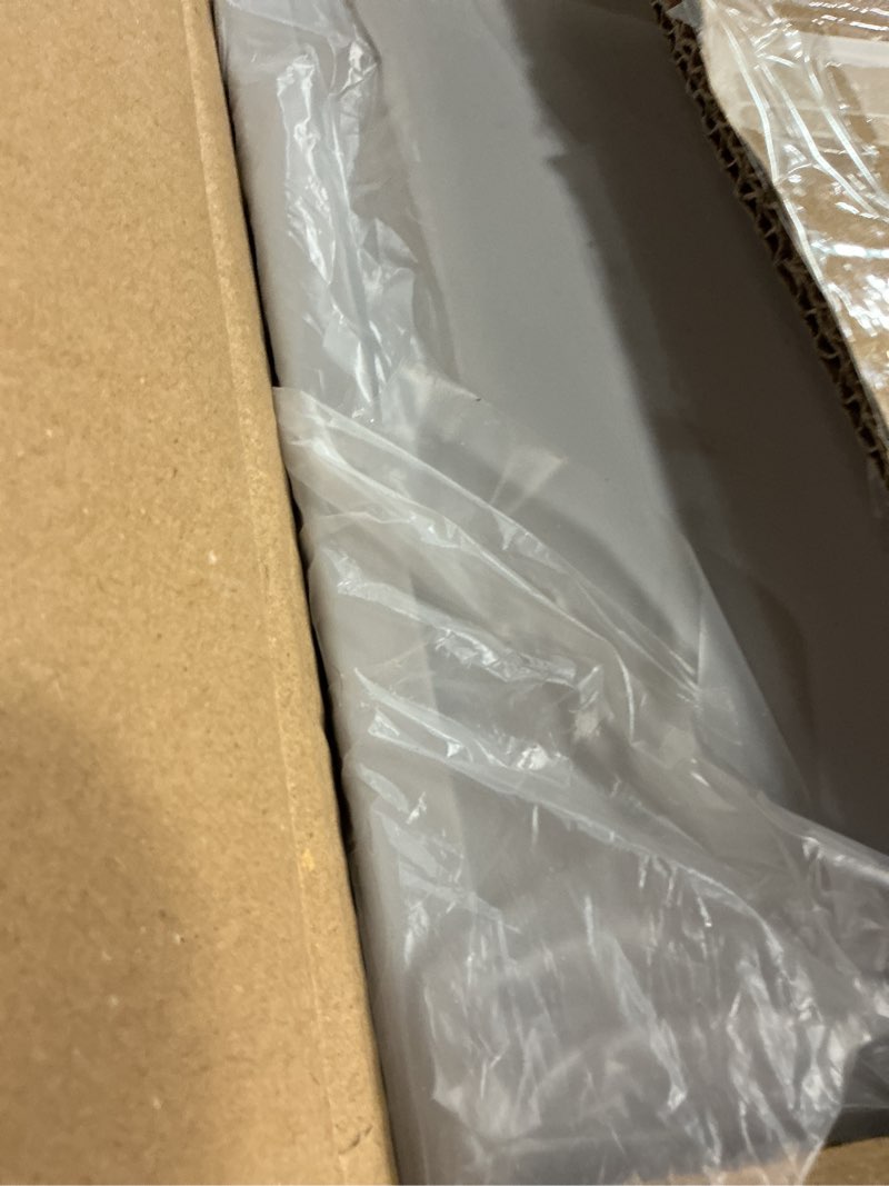 Condition photo showing New/Like New for medario cat litter box with litter mat and scoop, large covered litter box with lid, enclosed kitty box, front entry top exit, odor control, easy to clean (grey)