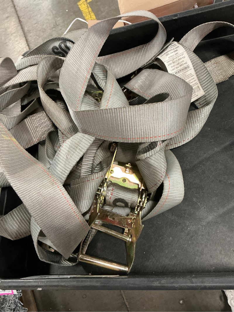 Condition photo showing As Is for 2" x 16' gray e track ratchet straps w/ spring e-fittings | 4' fixed