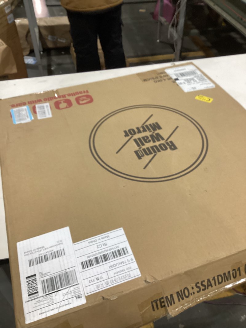 Condition photo showing New/Like New for Sawsile Round Decorative Circle Farmhouse Style Mirror - 24inch Rustic Natural Wooden Frame Beads for Bedroom, Bathroom, Living Room or Entryway Nature 24"L x 24"W