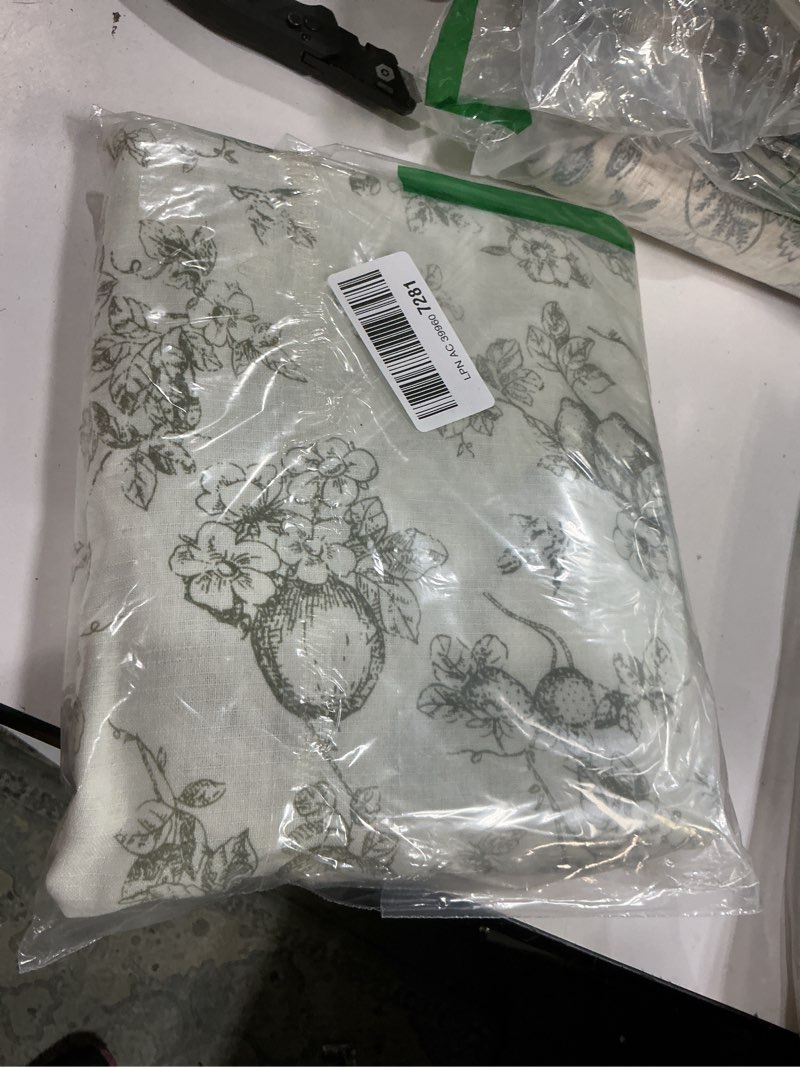 Condition photo showing As Is for vangao linen floral curtains for living room 63 inch length farmhouse sage green bedroom back tab li