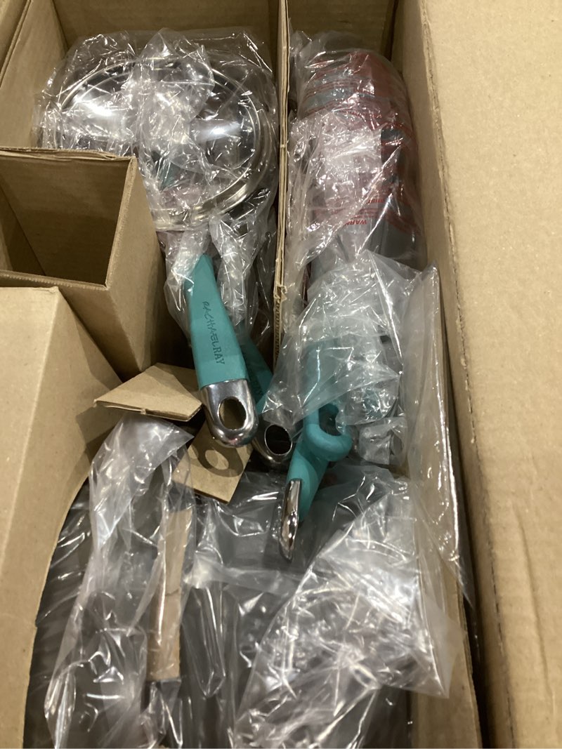 Condition photo showing Good Condition for Rachael Ray Cucina Hard Anodized Nonstick Cookware Pots and Pans Set, 12 Piece, Gray with Blue Handles Gray with Blue Handles 12 Piece Cookware Set