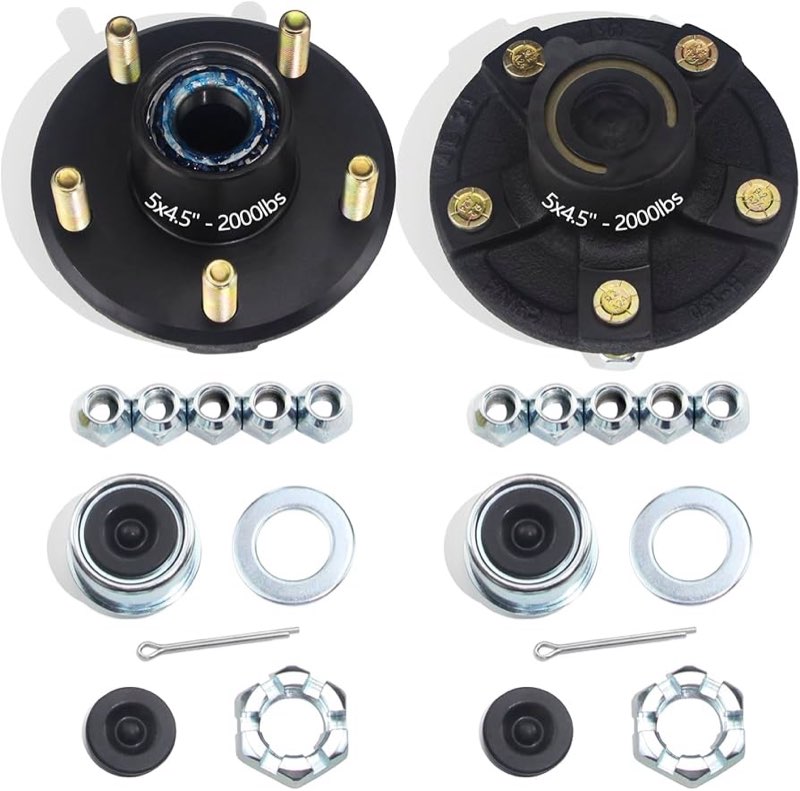 grepspud 2 sets trailer hub kits 5 on 4.5'' for 2000 lbs 1-1/16'' straight spindle, pre-installed pr