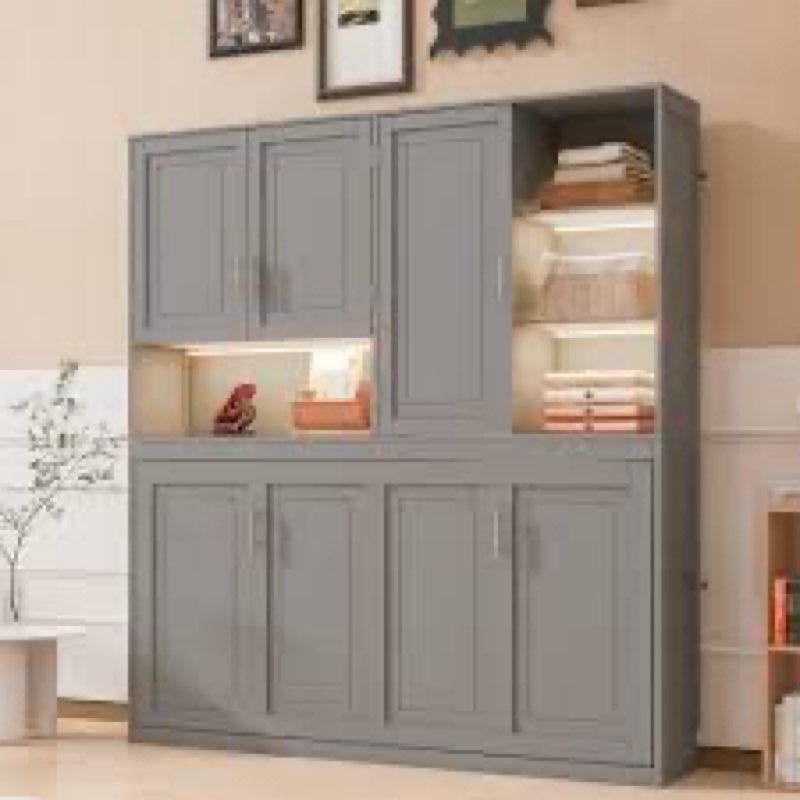 (Box 1/3) Herry Wall Murphy Bed with Top Cabinet, Shelves & USB Charging