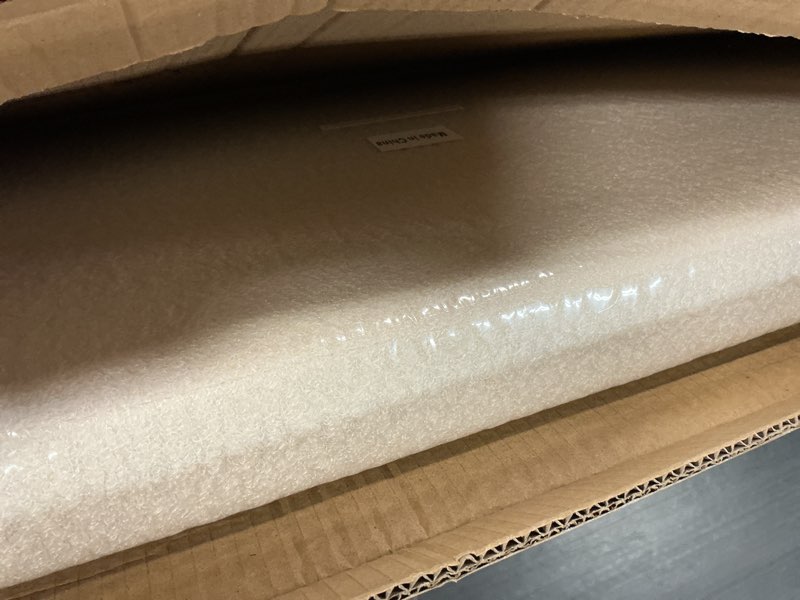 Condition photo showing New/Like New for storage ottoman bench, 43.3 inches oval ottoman with storage, teddy boucle foot rest, large folding ottoman bench for living room, entryway, bedroom, white 43.3"d x 15"w x 15"h white