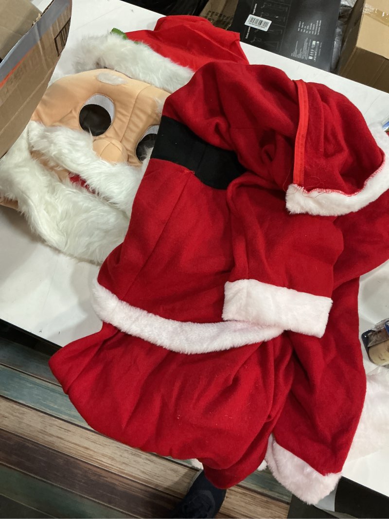 Condition photo showing Good Condition for christmas mascot santa claus costume adult 3pcs red deluxe onesie jumpsuit head for xmas halloween cosplay party x-large