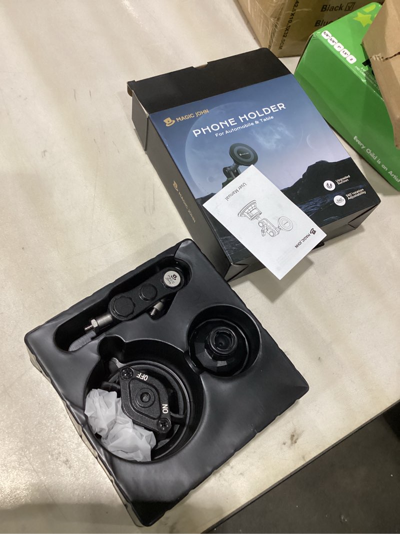 Condition photo showing As Is for MAGIC JOHN Magnetic Car Phone Holder [Strong Suction&Strong Magnetic] 360° Adjustable Car Phone Mount for Windshield, Ultra-Durable Metal, Suction Cup Car Phone Mount for iPhone Samsung All Smartphone Standard- SIMILAR TO STOCK PHOTO