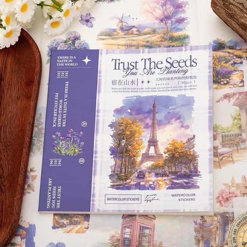 Colorful Landscape Theme Sticker Scrapbooking Supplies for Junk Journal, 50 Sheets Washi Stickers - Vintage Journaling Stickers, Ephemera Sticker Book Pre Cut(TZ-005-006)