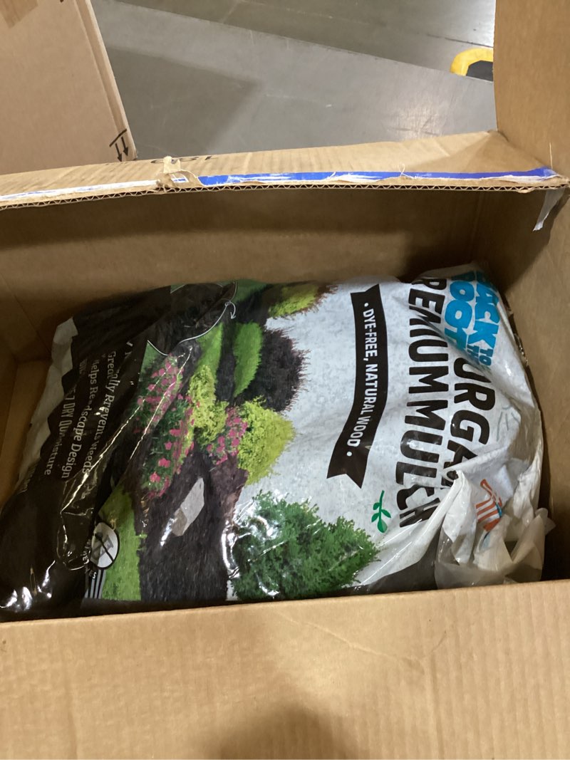 Condition photo showing Good Condition for back to the roots 25.7qt (1 cubic ft) organic premium mulch 1 cubic ft black mulch 1cf mulch