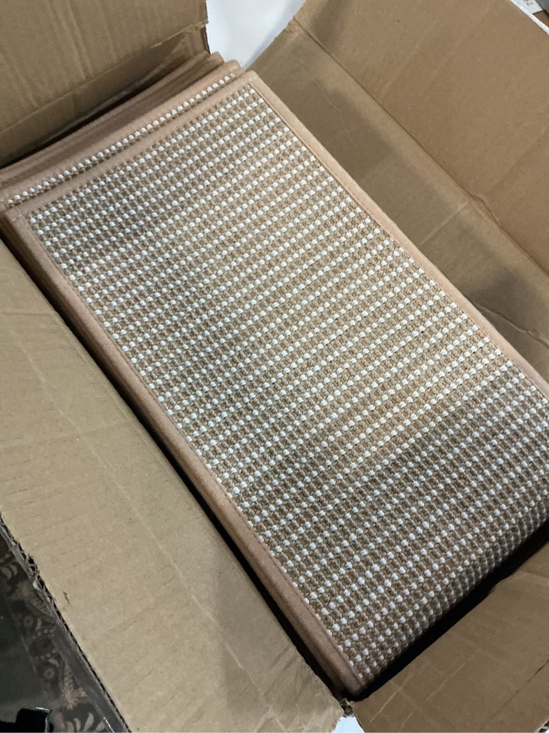 Condition photo showing Good Condition for 7pc jute stair treads for wooden steps-stairs carpet non slip-peel and stick stair treads indoor, adhesive staircase step treads residue free, durable natural stair runner rug,8"x30" beige 8"x30" 7