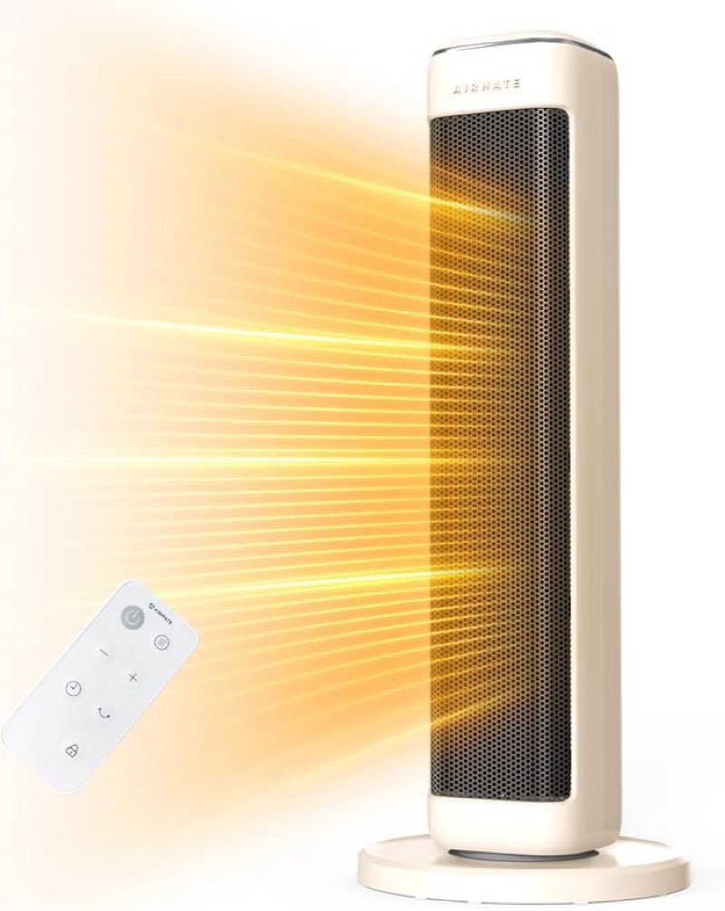 25" Space Heaters For Indoor Use Large Room, Electric Heaters For Indoor Use with Thermostat, Oscillating Room Heaters with Timer, Remote Control, Overheat Protection Tower Heater for Bedroom (White)