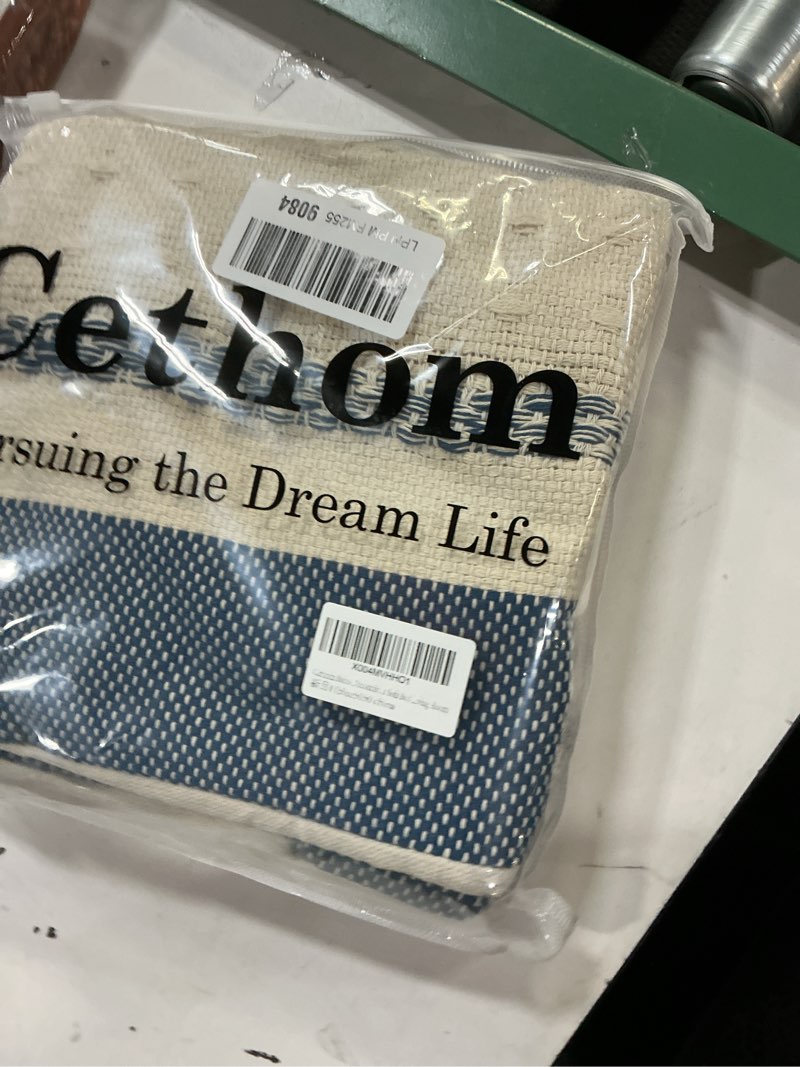 Condition photo showing New/Like New for Boho Throw Pillow Covers 20x20 Inch Set of 2, Blue Textured Decorative Couch Pillow Cases for Farmhouse Home Decor, Accent Cushion Cover for Sofa, Bed, Living Room, Bedroom Blue 20" x 20" (Pack of 2)