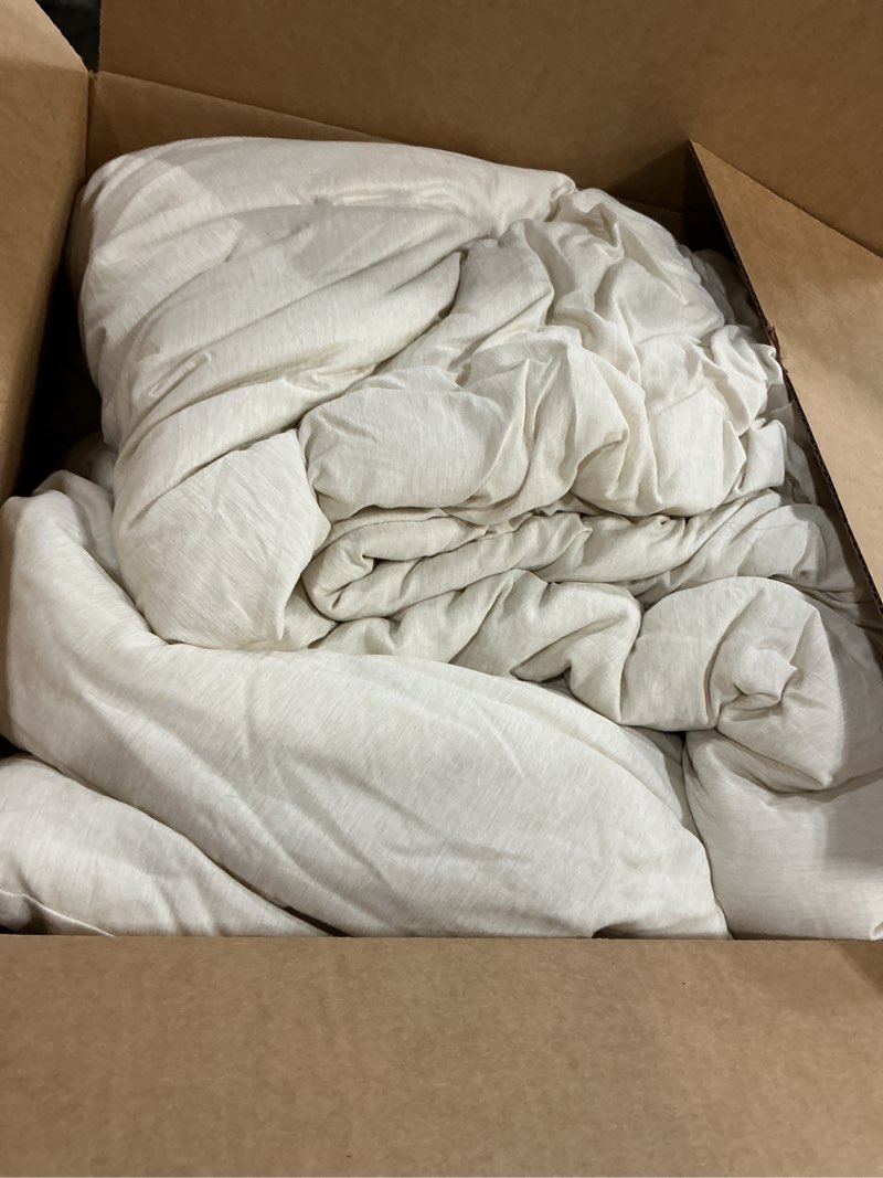 Condition photo showing As Is for Andency Ruched Beige Queen Comforter Set, Shabby Chic Pleated Bedding Sets 3 Pieces, Lightweight Soft Boho Ruffle Bed Set for Girls, Kids, Women, All Season