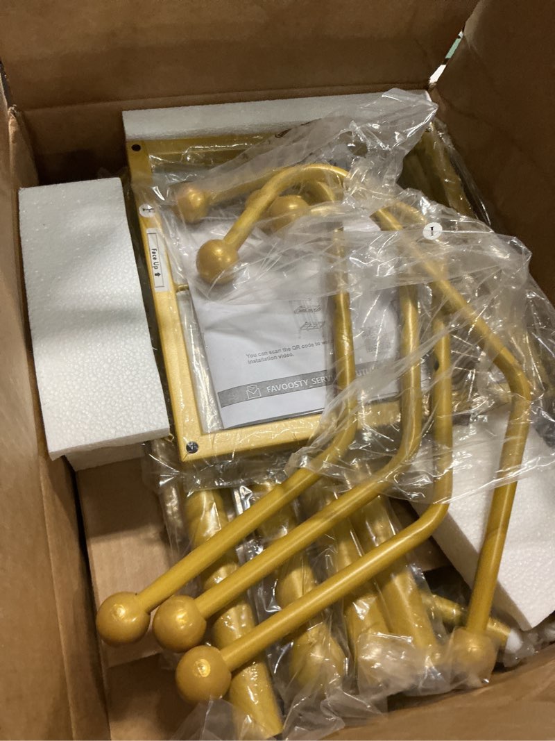 Condition photo showing Good Condition for favoosty coat rack freestanding,coat rack stand with umbrella holder,metal coat tree with 12 hooks,tree clothes hat for entryway, hallway, bedroom, living room & office -glod gold