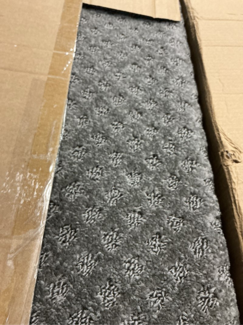 Condition photo showing Good Condition for bullnose stair treads non slip 9.5" x 30", 2 pcs carpet stair treads for wooden steps indoor with edge protection, reusable peel and stick tpu backing stair runner rugs - lattice pattern grey 9.5*30 inch grey (lattice pattern) 2
