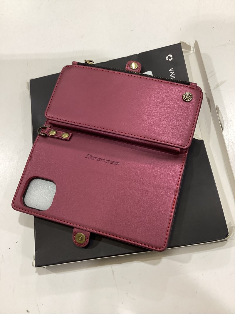 Condition photo showing Good Condition for defencase compatible with iphone 11 pro case wallet with rfid blocking card holder for women men, soft pu leather magnetic snap flip zipper strap wallet phone case fit for iphone 11 pro 5.8", wine red elegant wine red