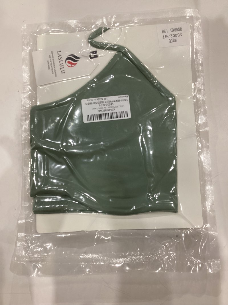 Condition photo showing As Is for LASLULU Womens Sexy Y Back Sports Bra Padded Racerback Spaghetti Strap Workout Yoga Gym Athletic Bras Tops Bralettes Mist Green Large