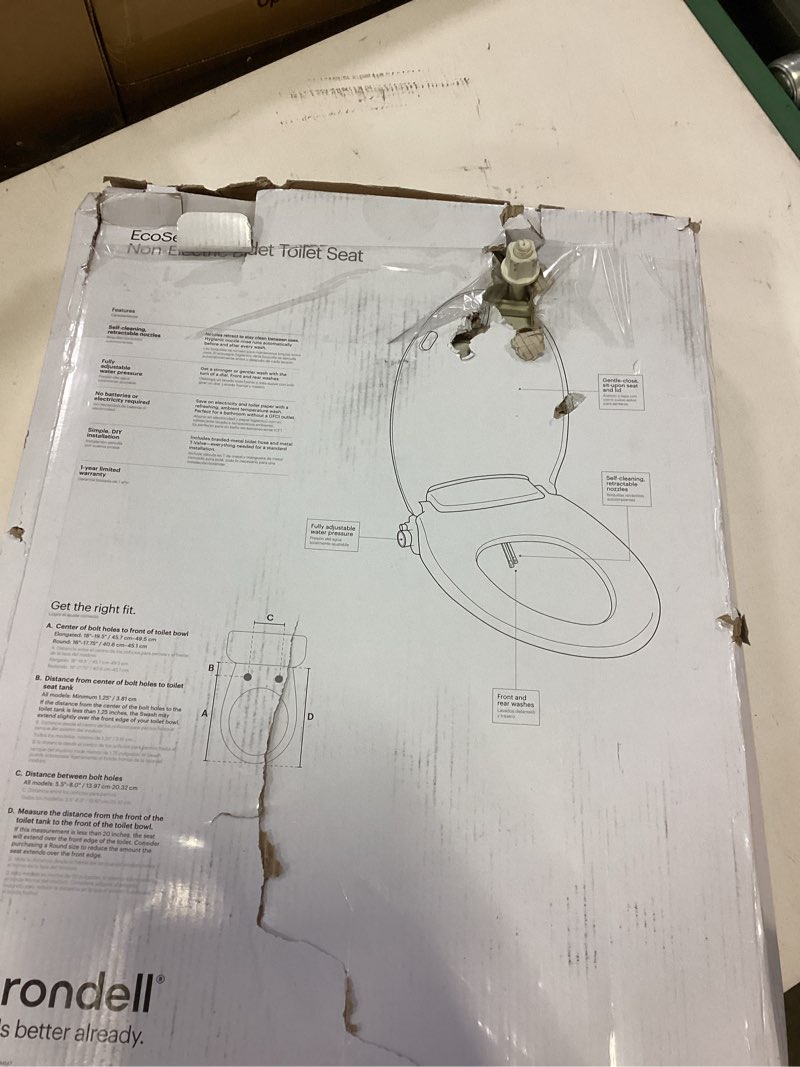 Condition photo showing As Is for Brondell Bidet Toilet Seat Non-Electric Swash Ecoseat, Fits Elongated Toilets, White - Dual Nozzle System, Ambient Water Temperature - Bidet with Easy Installation S101 Elongated