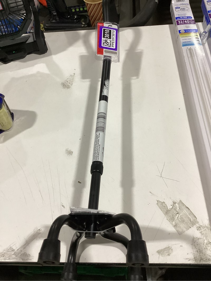 Condition photo showing New/Like New for equate quad cane with small base  adjustable height quad cane and walking stick with small base  holds up to 300 pounds  black  universal