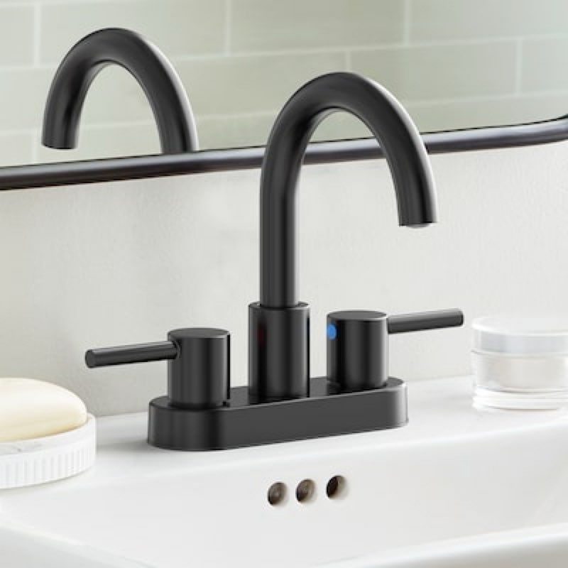 100+ bought last week project source idlewood matte black 4-in centerset 2-handle watersense high-arc residential handle