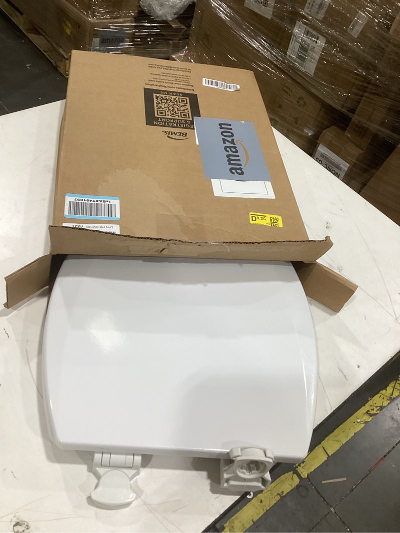 Condition photo showing As Is for bemis 1500ec 390 lift-off wood elongated toilet seat, cotton white (pack of 1) elongated basic