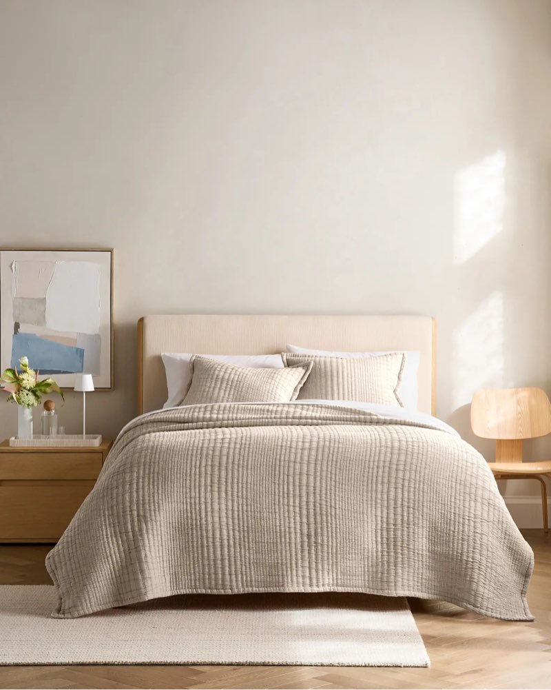 organic cotton channel stitch coverlet set (size 108in x 92in)color sand
