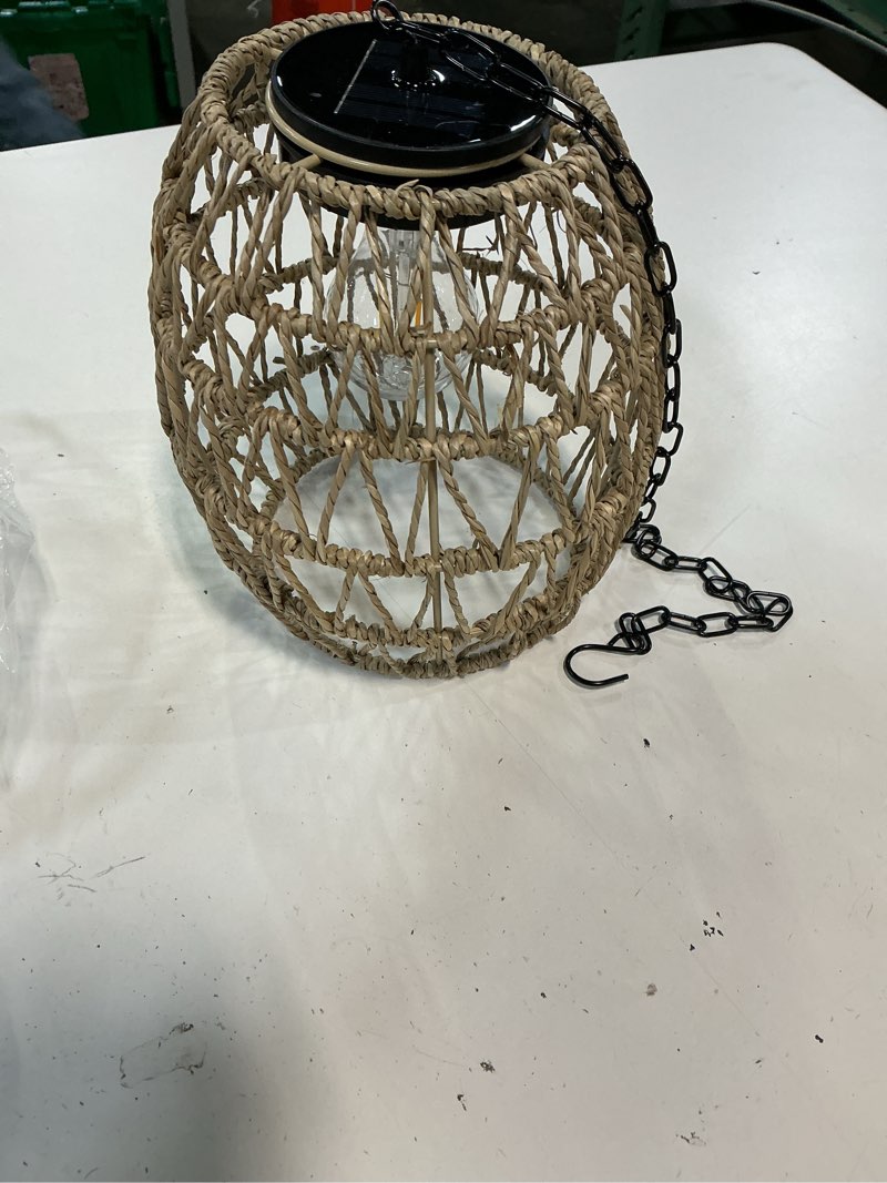 Condition photo showing Good Condition for outdoor solar pendant light & waterproof rattan chandelier | boho rustic decor, retro oval, ip44 weatherproof, auto on/off solar powered, 8-hour lighting, for gazebo patio garden porch