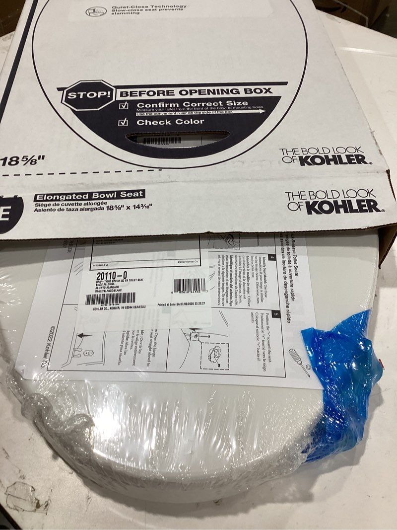 Condition photo showing Good Condition for kohler broadwood quiet-close elongated toilet seat, white | 25881-0, single hinge, easy installation, durable molded wood white elongated single-hinge