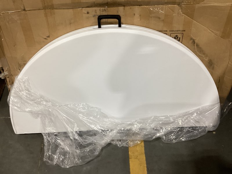 Condition photo showing As Is for fivenl round folding tables white foldable table, fold-in-half with carrying handle portable plastic table for party, dining, wedding, camping, picnic, indoor outdoor events (1, white, 4 ft) 4 ft white 1