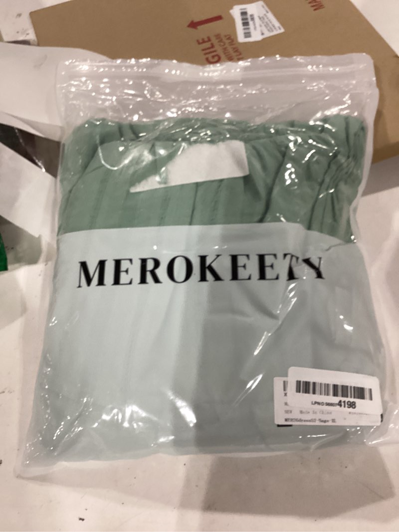 Condition photo showing New/Like New for merokeety summer casual sleeveless v neck midi maxi cotton dress women 2026 | shirred waist, eyelets, tiered, lined, with pockets, boho, semi formal, modest, vacation, bridal shower, church, long dresses x-large sage