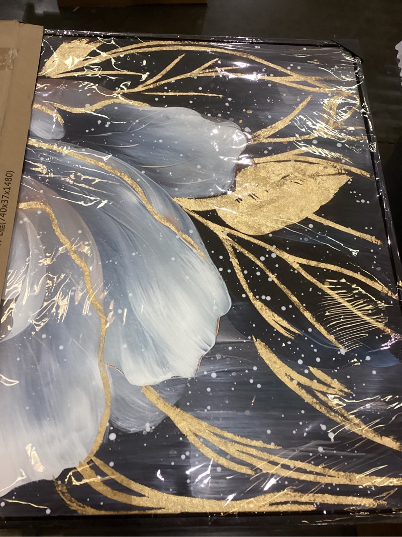 Golden white flower canvas 