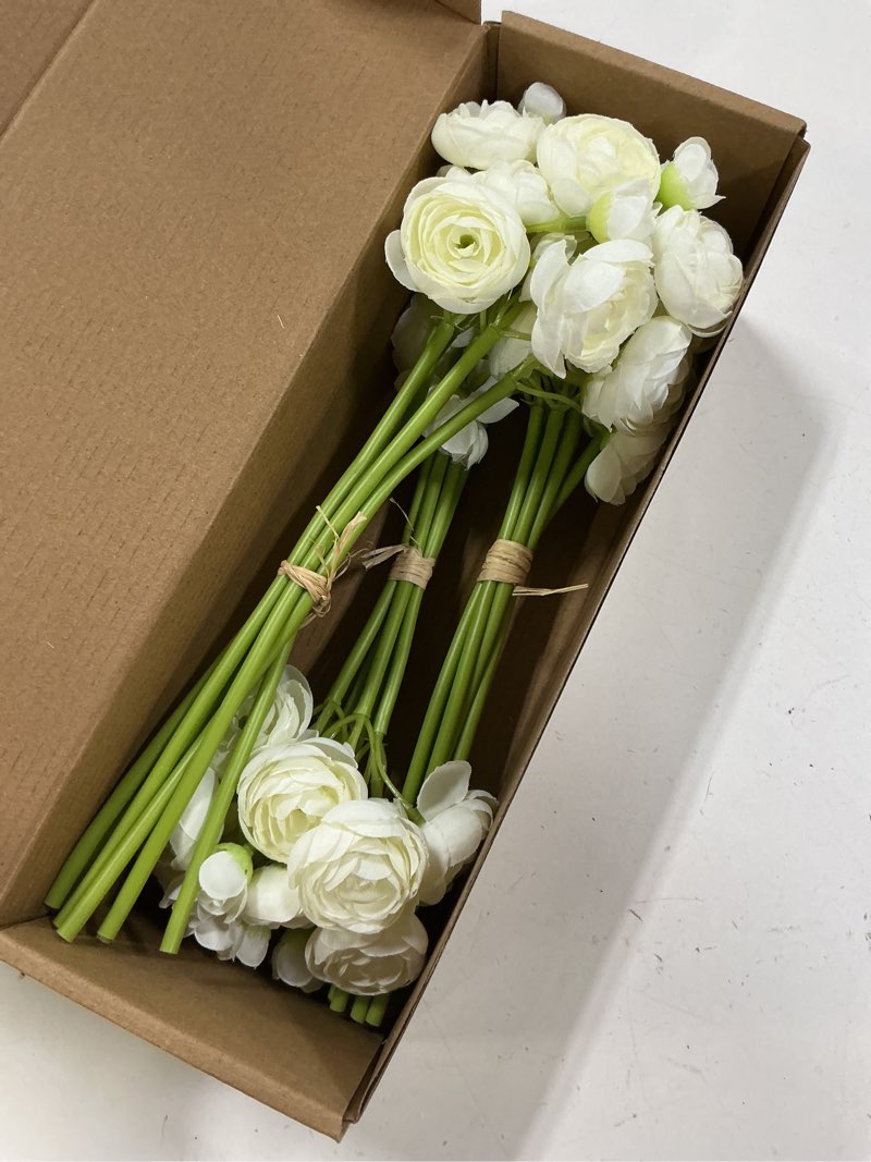 Condition photo showing Good Condition for floroom ranunculus artificial flowers 18 pcs ivory faux silk mini ranunculus bulk fake wedding filler flowers for diy bouquets, centerpieces, bridal shower decorations & arrangements