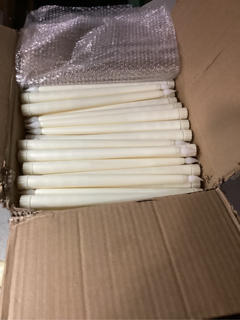 Condition photo showing Good Condition for Homemory 24 Pcs Waxy Flameless Taper Candles with Remote, Led Flameless Candlesticks Classic Tall Candle, Flickering Battery Operated Taper Candles for Bedroom, Dining Room, Ivory, 9.6 inches C-Ivory 24