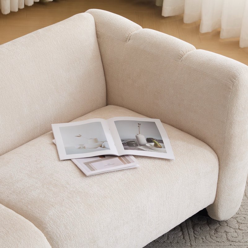 (Incomplete) Keanu Boucle Upholstered 3 - Seater Sofa  Beige. 2 boxes for pickup 