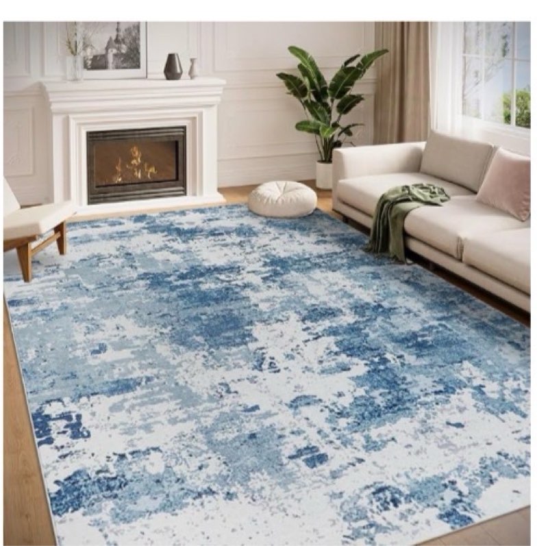 Blue Area Rug 6x9 Machine Washable Modern Abstract Living Room Carpet Non Slip Neutral Low Pile Soft Non Shedding Bedroom Contemporary Large Rug Indoor Office Dining Room Playroom 6' x 9' (Rectangular) Abstract Blue 