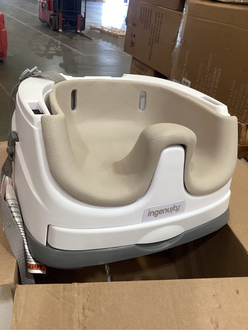 Condition photo showing As Is for ingenuity baby base 2-in-1 booster feeding and floor seat with self-storing tray - cashmere