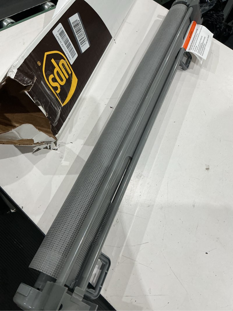 Condition photo showing Good Condition for 33” tall x 140” extra wide baby gate wall mount retractable dog gates for doorways extra wide baby gates for large openings 11.67ft outdoor pet gate indoor dog fence one-hand easy operation, gray gray 33” tall x 140” wide