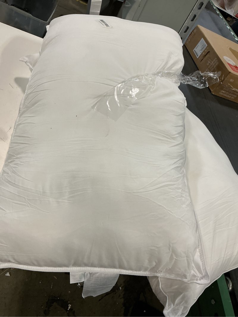 Condition photo showing As Is for Amazon Basics Down Alternative Bed Pillows, Medium Density For Back and Side Sleepers, King, 2-Pack, White, 36 in L x 20 in W King (Pack of 2) Medium
