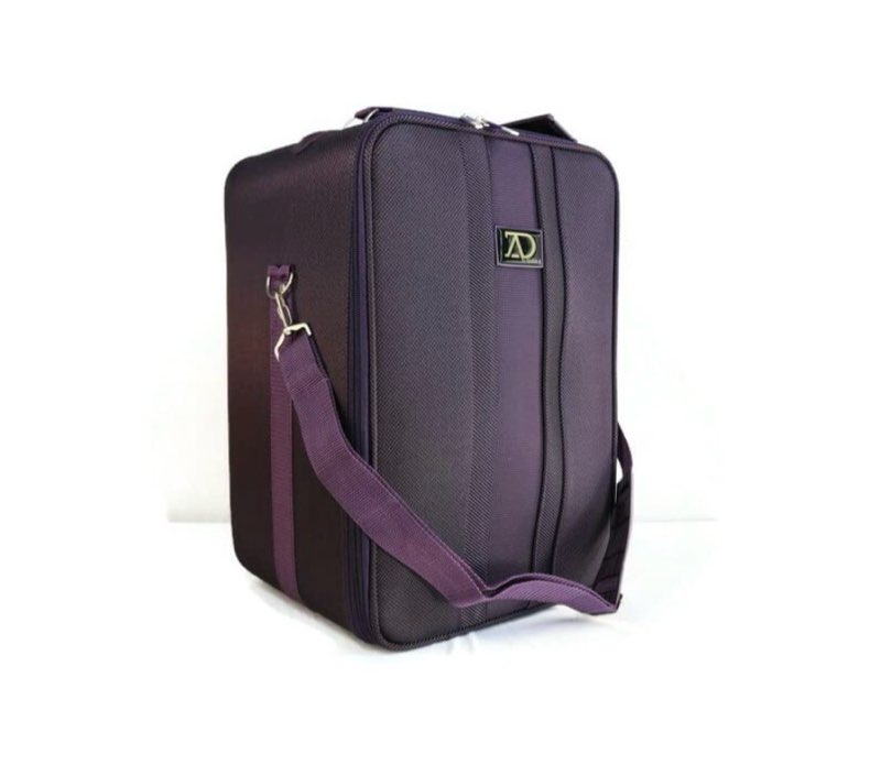 Large Wig Travel Box with Top Handle, Shoulder Strap & Double Zipper, Carrying Case with Removable Head-Holding Base -Black & Purple