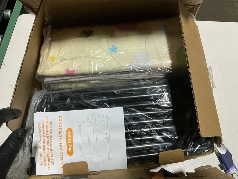 Condition photo showing Good Condition for Baby Playpen with Mat, 50x50 Inch Playpen with Mat Waterproof for Babies and Toddlers Play Pen Playards Safety Gate Fence Active Center Indoor Dark Grey + Mat 50x50 Inch