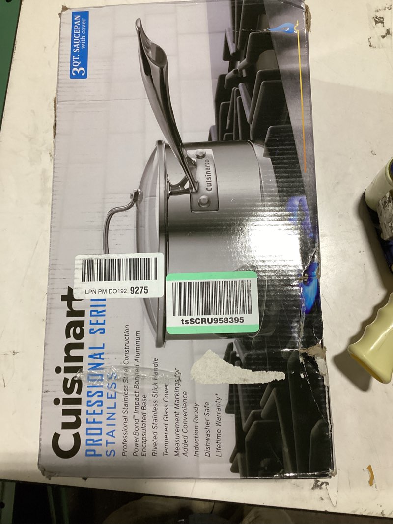 Condition photo showing Good Condition for cuisinart professional stainless saucepan with cover, 3-quart, stainless steel 3 quarts